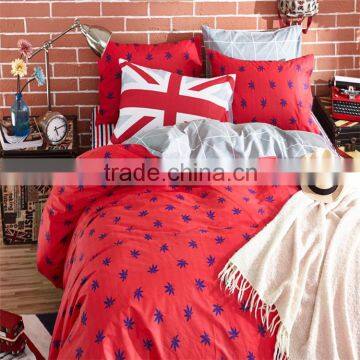 Hot bright color red maple leaf printed cotton sheets set good quality 100% cotton comforter bedding sets low price