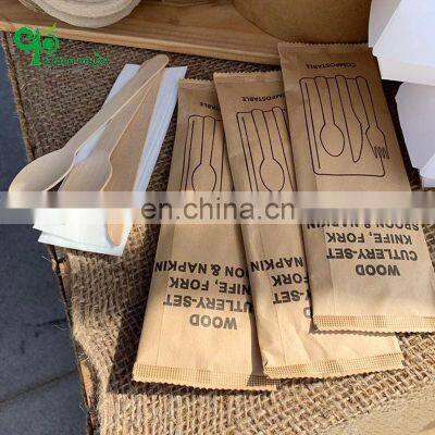 Eco Friendly Disposable Wooden Restaurant Bamboo Spoon Knife Fork Disposable Set Biodegradable Wooden Cutlery Set photo-3