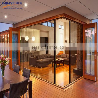 Aluminum Bifold Tempered Glass Sliding Bifold Folding Door With 5 years warranty