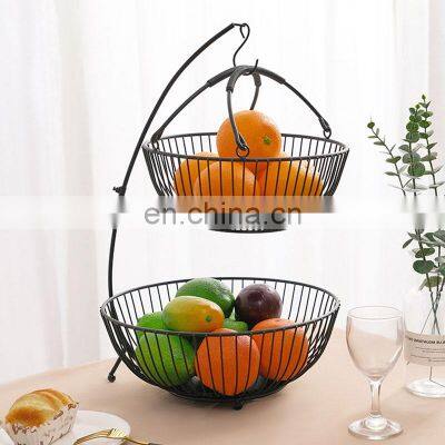 Professional Creative Decorative Display Storage Vegetables Wire 2 Tier Hanging Metal Fruit Basket photo-5