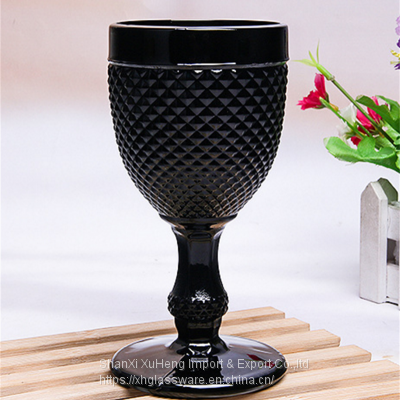 Wine Glass Colored Glass Goblet Vintage Pineapple Pattern Embossed Glass Goblets photo-3
