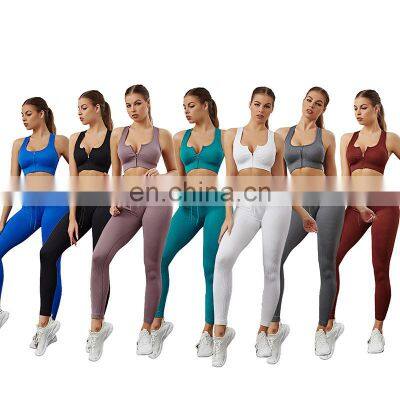 Hot Sale Ribbed Fitness Workout Clothing Seamless Zipper Sports Top Free Match 5 Piece Gym Yoga Set Sports Suit Set For Women