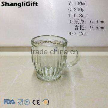 Clear Glassware 130ml Ribbed Glass Cup Classic Cup With Handle