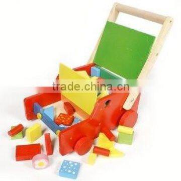 Unique wooden toys baby walker and bricks,wood toddler push toy