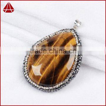 Tiger eye gemstone pendant, Pearl Jewelry & Drop Shape Tiger's Eye & Zircon Pendant Bead Silver Plated Clasp