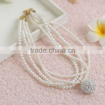 Natural Fashion Style Pearl Necklace, Pearl Necklace With Rhinestone Ball