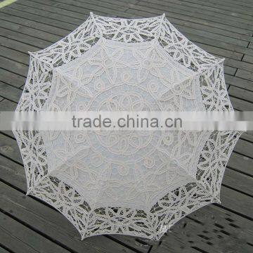 White Embroidered Battenburg Lace Parasol and Fan Sun Umbrella Set Bride Adult size Vintage                        
                                                Quality Choice