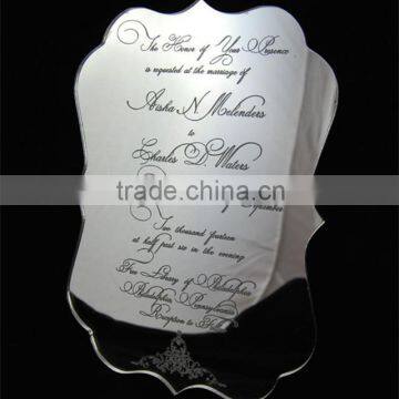 Hot sale noble silver mirrored acrylic wedding invitations with black silk screen printing