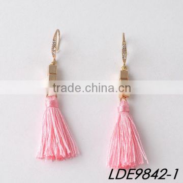 2016 Summer gold square with rhinestone adorable tassel earrings