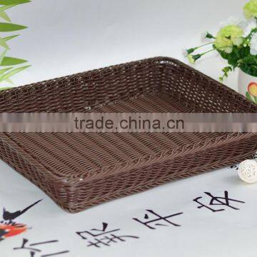 Supermarket large rectangular plastic rattan fruit display rack tray basket