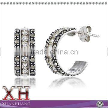 Xuan Huang Silver Thai Silver Marcasite Hoop Earrings