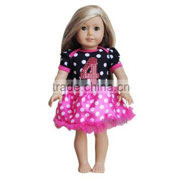 18" American Girls Doll Black Hot Pink Polka Dots Bling Number 4 Tutu Party Dress