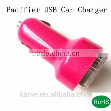 New Fashion colorful 5V 2.1A car charger pacifier shape with led display pacifier shape