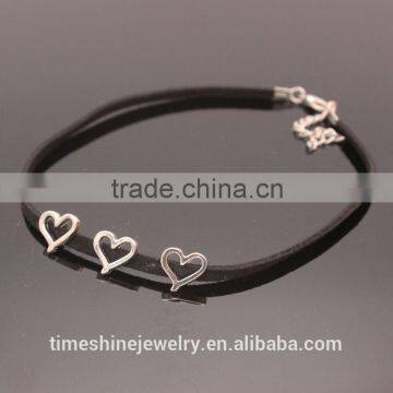 Silver Heart With Black PU Leather Pendant Necklace For Women