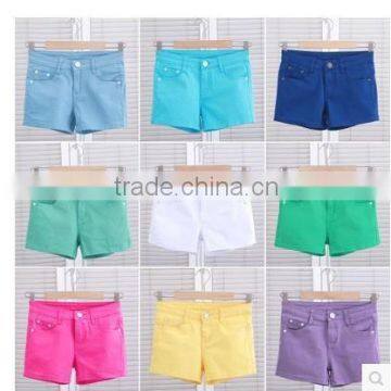 The new spring and summer 2015 candy color elastic thin size white casual pants denim shorts female shorts