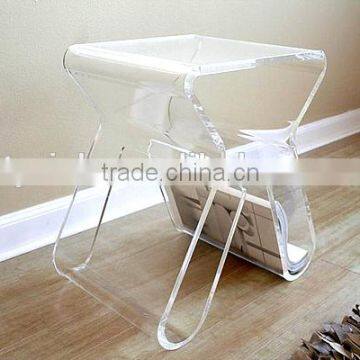 Elegent clear acrylic side table with magazine rack lucite furniture
