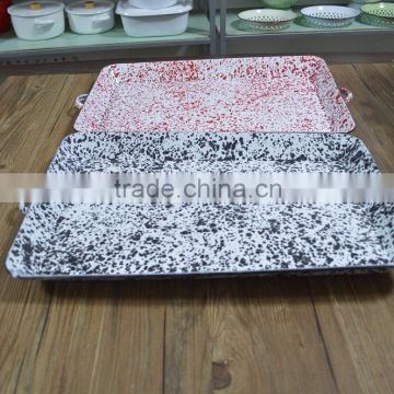 9094 Enamel big rectangle tray with speckle