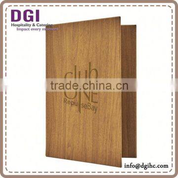 8 Quad Booklet Black Leather Menu Cover , Restaurant Material, Hot Foil Stamping photo-2