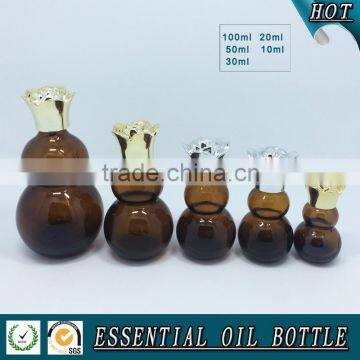 Amber Double-gourd Shape Glass Essential Oil Bottle With Screw Cap
