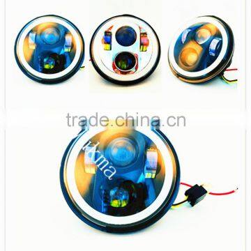 5.75 Inch Round Cre-e LED Headlights White Halo Ring Angel Eyes+Amber Turning Signal HeadLights