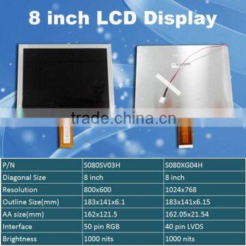 8 inch TFT LCD screen with 1024x768 resolution sunlight readable LCD display for industrial using S080XG04H