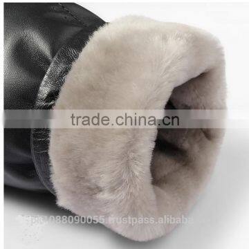 Mens Winter Sheepskin Shearling Leather Coat With Raccoon Fur Trim Black photo-5