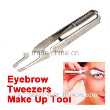 Stainless Steel Make Up Tool LED Light Eyelash Eyebrow Hair Removal Tweezer