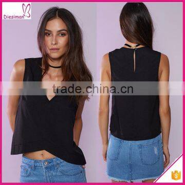 Asymmetrical inverted bottom hem semi-sheer chiffon sexy womens custom crop top