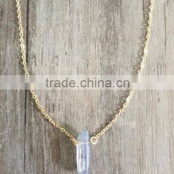 Simple Cheap Clear Quartz Stone Pendant Necklace