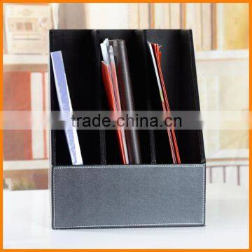 High-grade Leather Triple Desktop File Box File Frame Data File Storage Box Seat Business Office Supplies photo-2