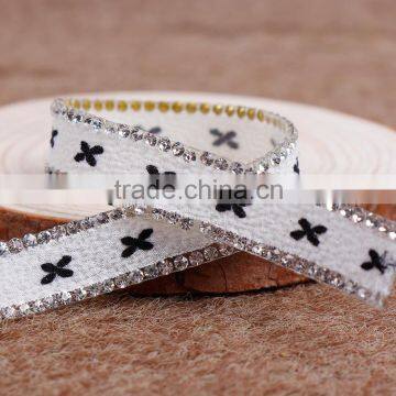 2016 Manufacture Diamond Chain Ribbon Black And White Ribbon With Hotfix Glue photo-2