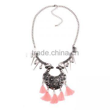 Newest fashion jewelry latest alloy pendant and multicolor neon tassel necklace