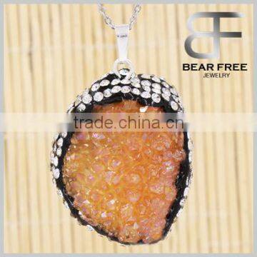 Agate Pendant Nature Druzy Agate Dyed Orange Color Necklace Charms One Hook