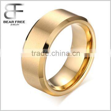 8mm Classic Gold Plated Tungsten Metal Men's Wedding Band Ring in Comfort Fit and Matte Finish Designs for Men