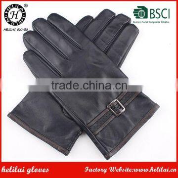 Hot Selling Men's Winter Genuine Buckle Leather Gloves Cashmere Lined