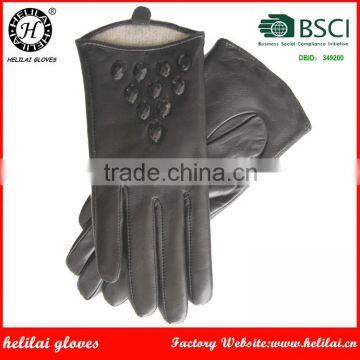 Women 's Black Hairsheep Leather Gloves Fashion Drill Dress Lady Gloves