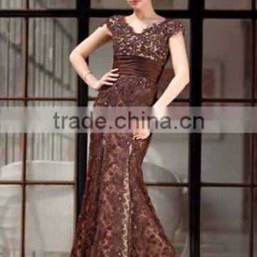 V-neck Floor-Length Taffeta Lace Dress Crocotail dress maxi dress prom dress With Beading