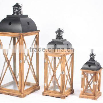 wooden metal lantern new design 3pcs/set