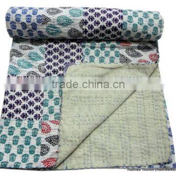 RTHKG-45 Hand Block Sanganeri Printed Kantha Gudari Home Decor Hand Stitch Small Patchwork Bedspread Double Bed Throws Jaipur