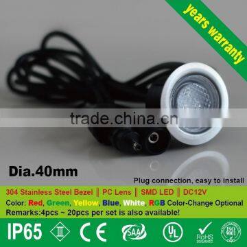 Set of 10 40mm 12V Recessed Stainless Steel LED Stair Kits