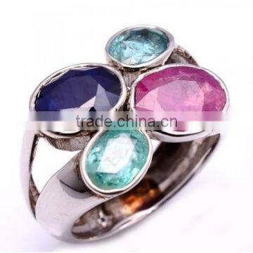 925 Sterling Silver natural Multi Sapphire Gemstone Fashion Ring Handmade Ring For Women