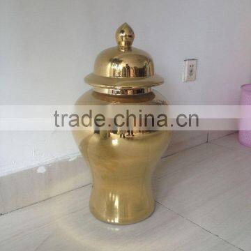 Golden ceramic storage rice jar with lid