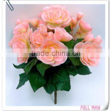 H28cm Pink Silk Garden Flowers Artificial Begonia Flowers