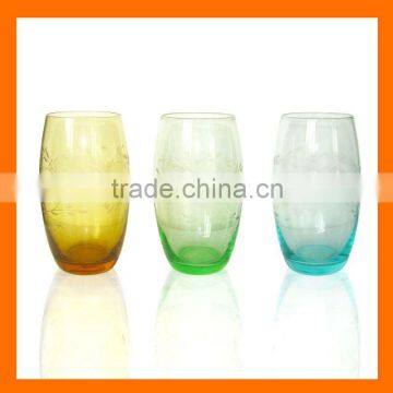 Hand blown colored glass cup,tumblers,amber,blue,green