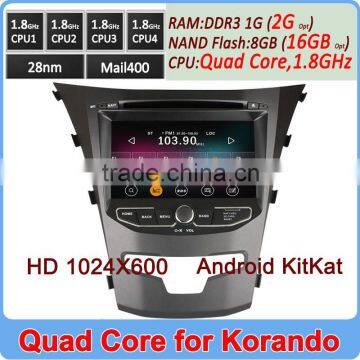 Ownice HD 1024*600 Quad Core Cortex A9 Pure Android 4.4.2 car multimedia system for ssangyong korando Support OBD TPMS