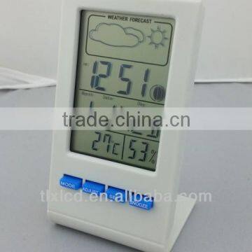 Marketing advertising cheap gift desk clock with thermo hygrometer and weather station function