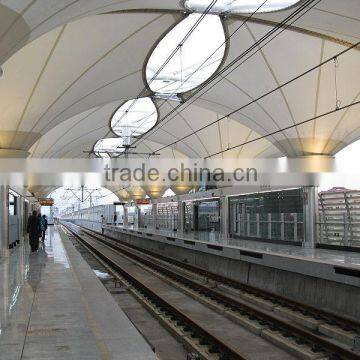 PTFE or clear ETFE coated Tensile fabric architecture canopy for Railway station covering and terminal roof system