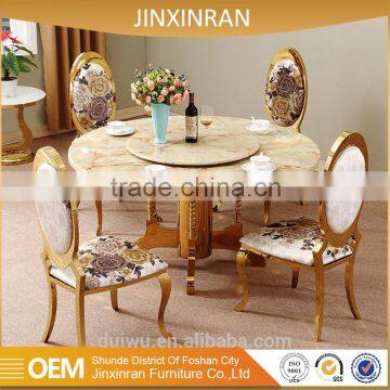 Foshan gold steel furniture hotel white marble banquet tables wholesale