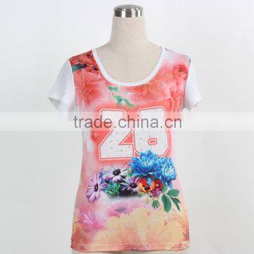 F5S10006 Print 95% Polyester and 5% Spandex Short T Shirt for Women