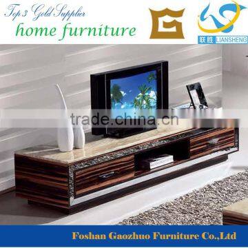 Northern-European wood veneer TV cabinet with marble top